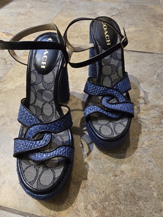 Coach Shoes - Coach Navy Woven Platform Sandals with Ankle Strap